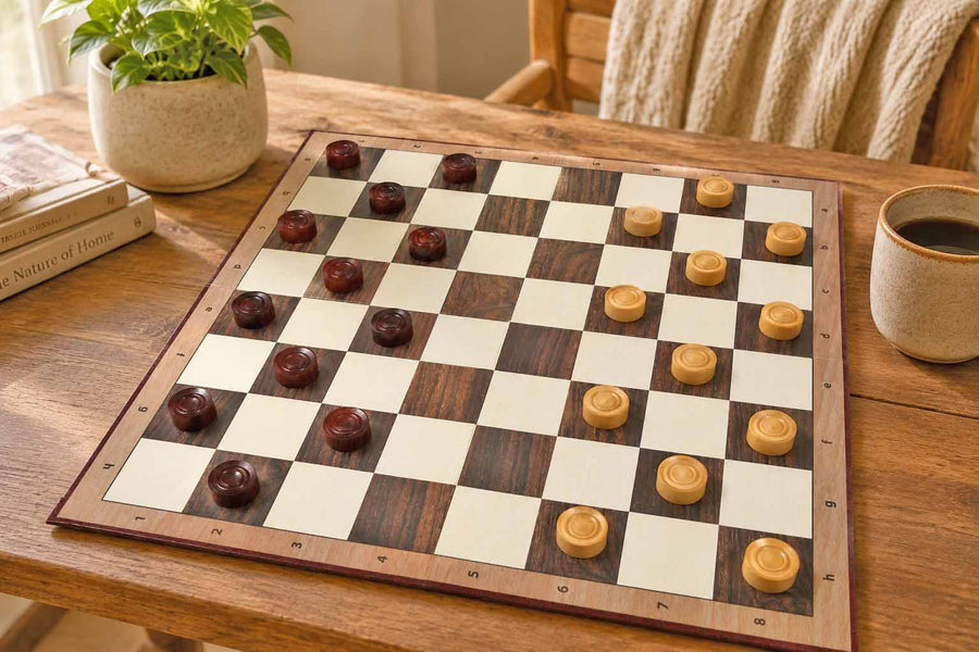 Wooden Checkers Draughts Set in Bud Rosewood & Boxwood 30mm