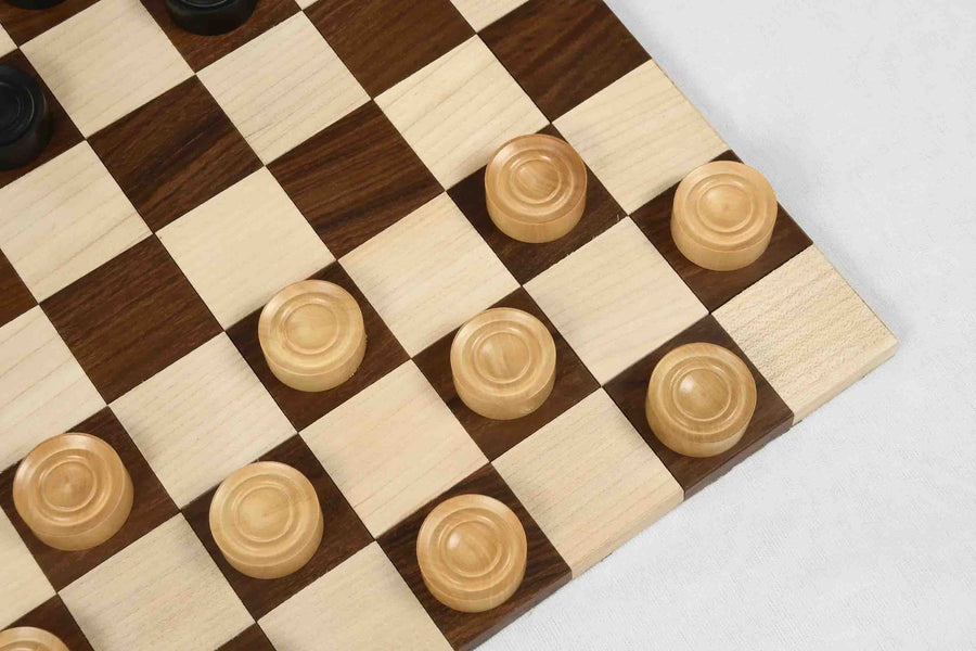 Wooden Checkers Draughts Set Ebonized & Natural Boxwood 30mm