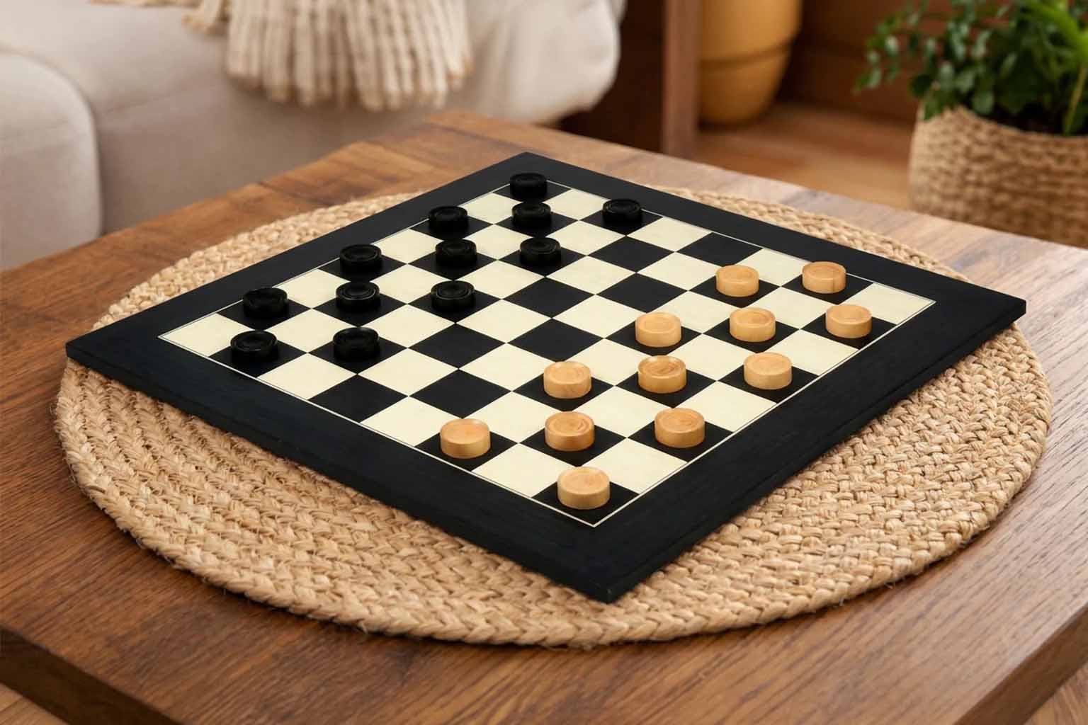 Wooden Checkers Draughts Set Stained & Natural Boxwood- 35mm
