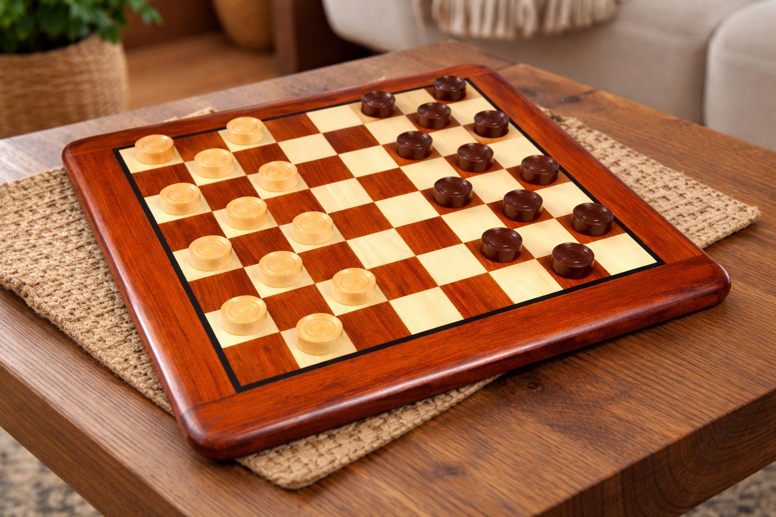 Wooden Checkers / Draught Set in Bud Rose Wood & Box wood - 35mm