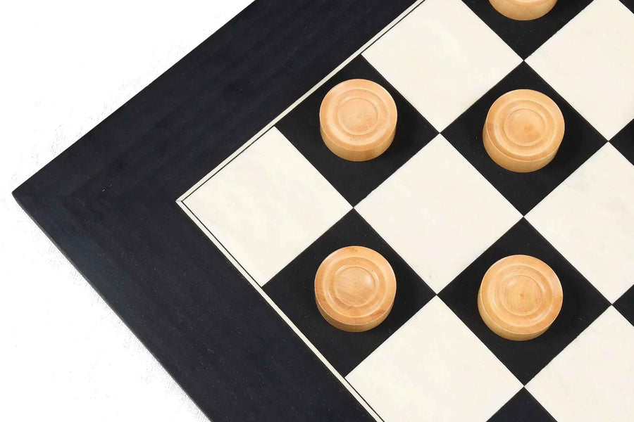 Wooden Checkers Draughts Set Stained & Natural Boxwood- 35mm