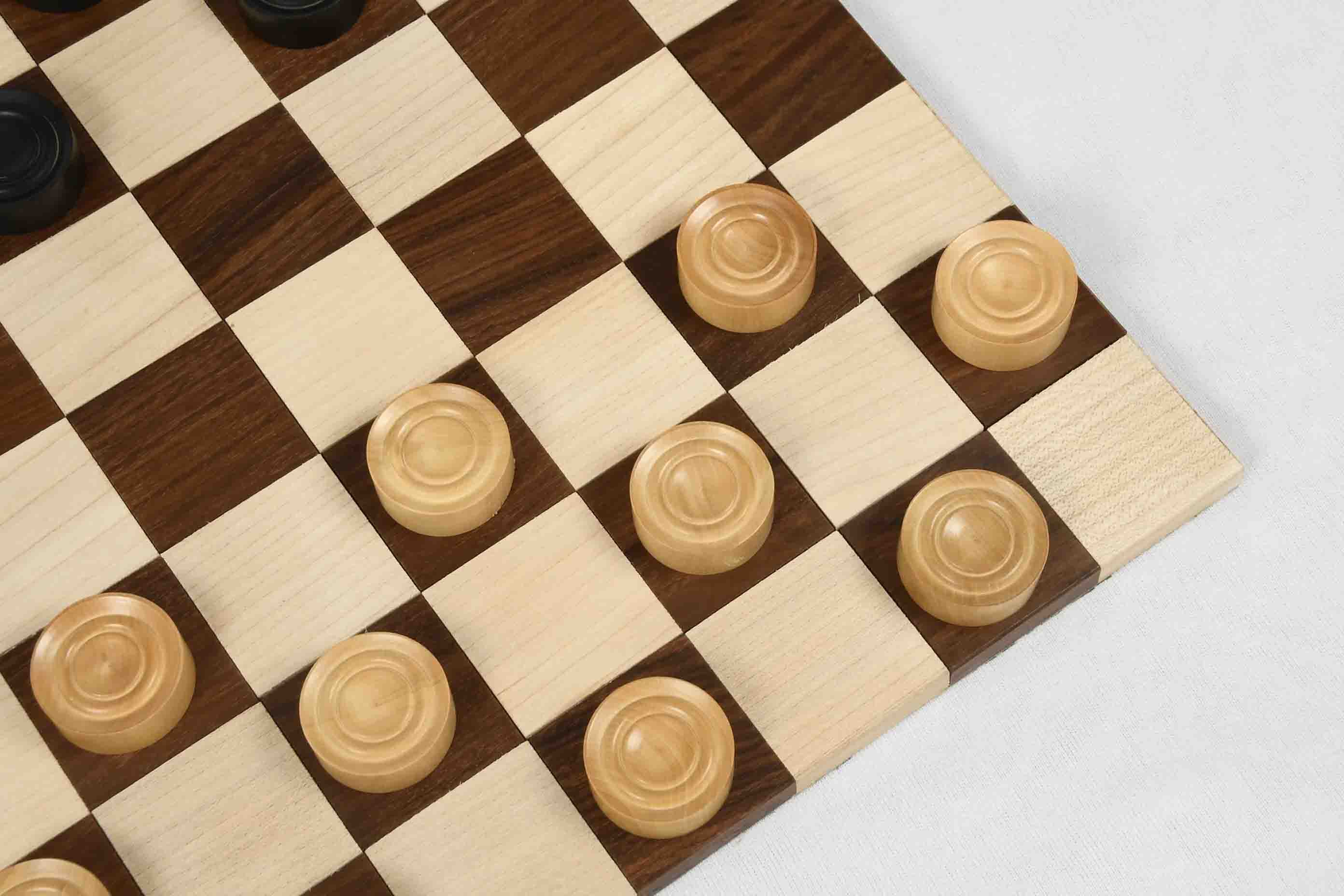 Wooden Checkers Draughts Set Ebonized & Natural Boxwood 30mm