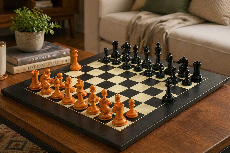 Ancient Indian Warrior Luxury Chess Set Ebony 4" with 24" 60mm Board