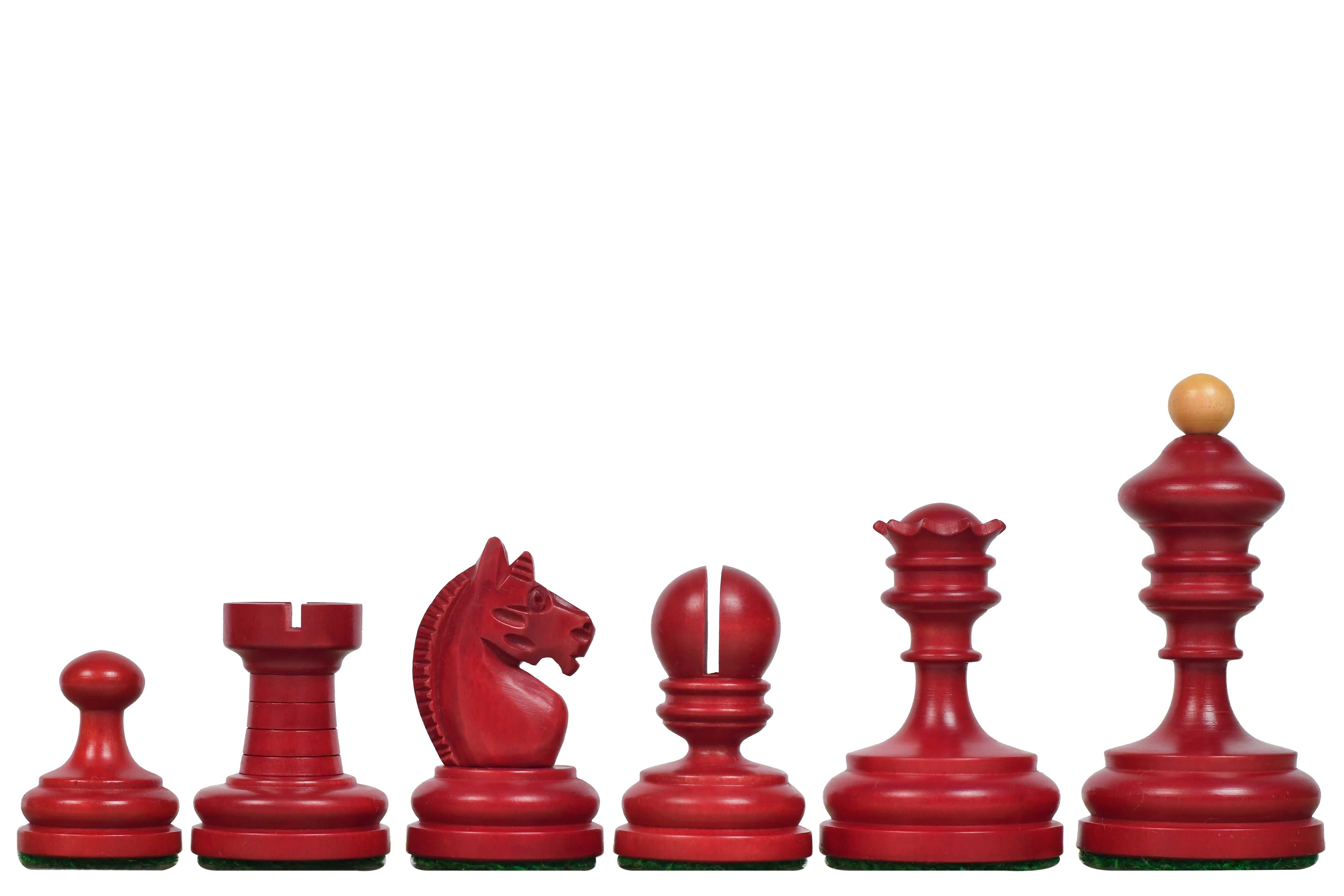 Vintage 1930 Knubbel Analysis Chess Pieces in Stained Crimson and Boxwood - 3" King