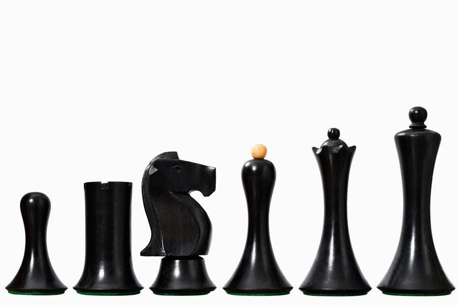 Minimalist Soviet Style Chess Pieces in Ebonized Boxwood 3.7" King