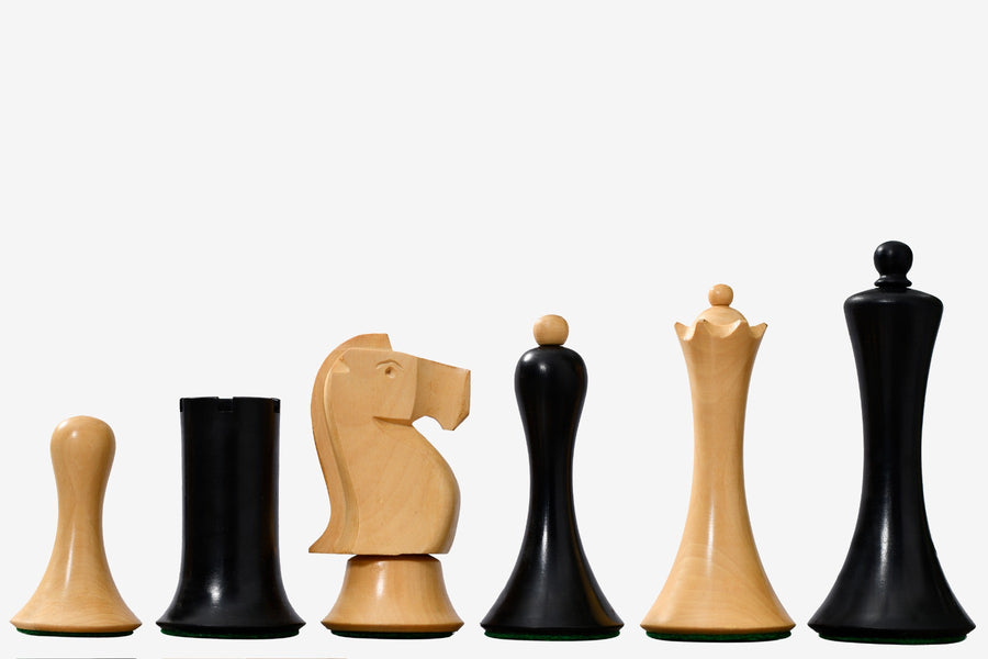 Minimalist Soviet Style Chess Pieces in Ebonized Boxwood 3.7" King
