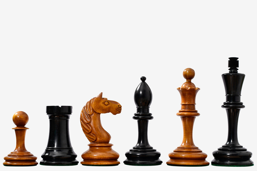1933 Antonio Fabiano Botvinnik Style Weighted Chess Pieces in Antique & Ebonywood 3.8"- King