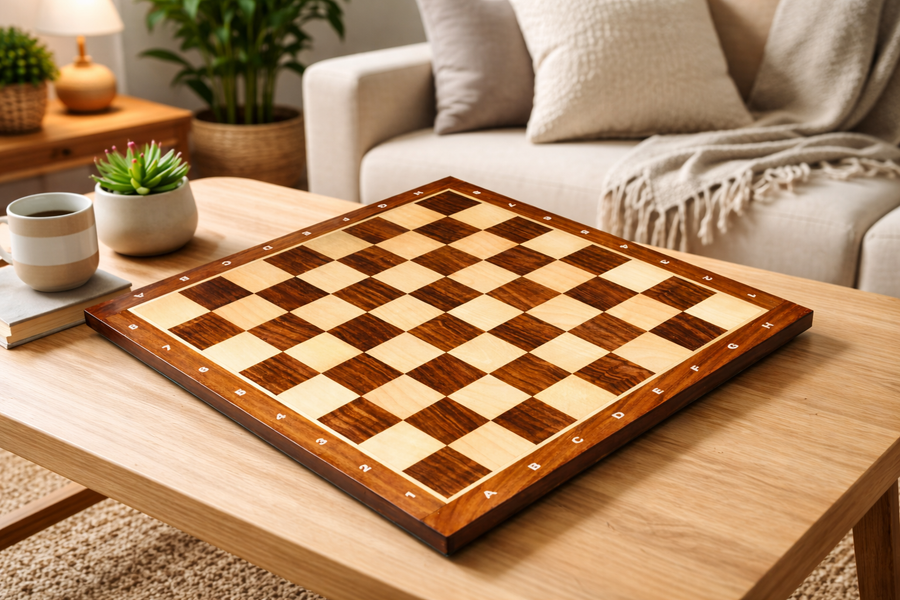 Premium Wooden Chess Board with Notation – 14.5" Sheesham & Maple Wood | 37mm Chess Pieces
