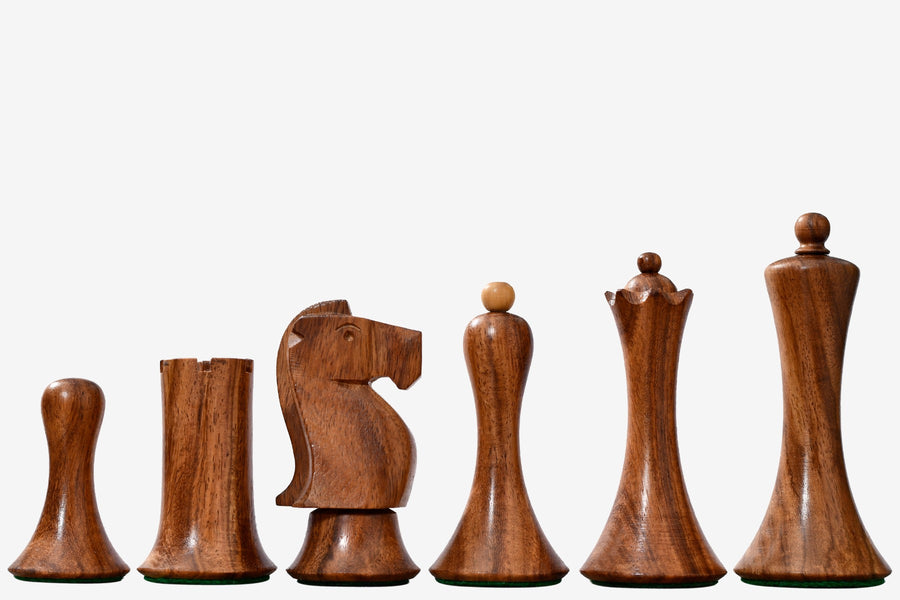 Minimalist Soviet Style Chess Pieces in Sheesham & Boxwood - 3.7" King