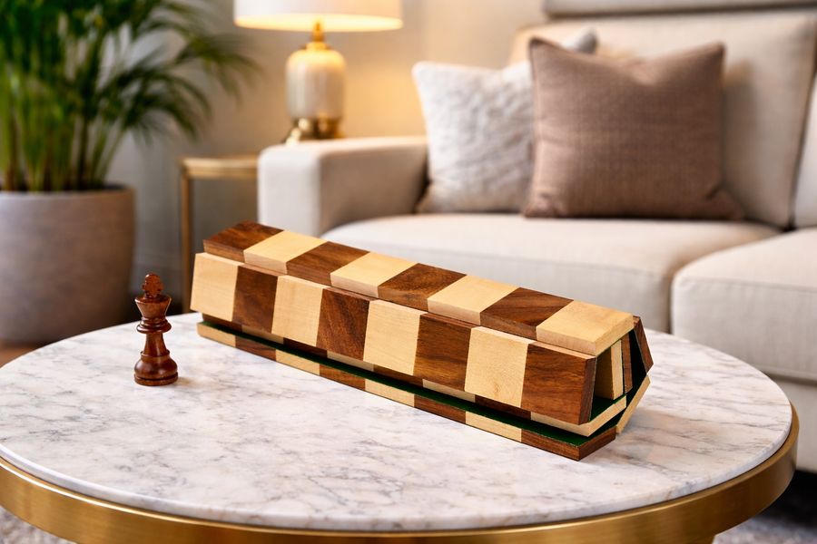 Folding Chess Board in Solid Wood Sheesham(Golden Rosewood) & Maple Wood - 12.5" - 40mm