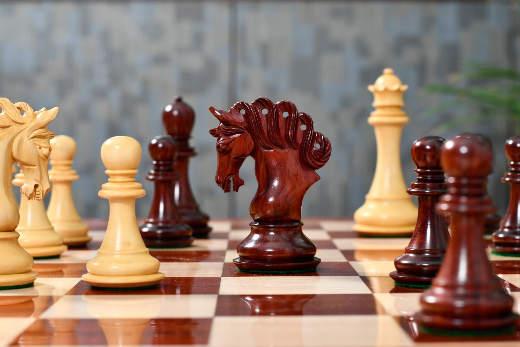 Combo of The Pegasus Series Artisan Staunton Chess Pieces ver 2.0 in Padauk Wood / Boxwood - 4.6" King with Brown Leatherette Storage Box