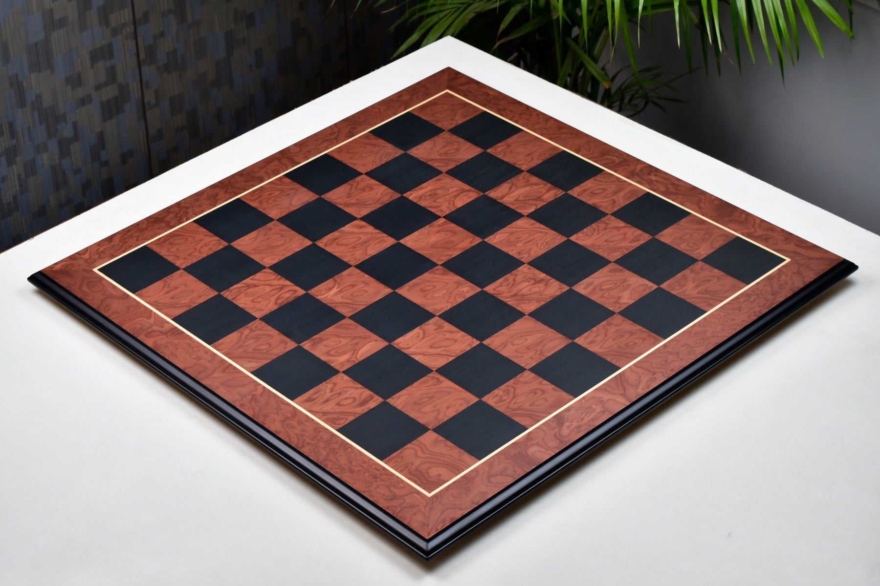 Deluxe Chess Board Black Anigre Red Ash Burl Matte Finish with Moulded edges 24" - 60 mm By Chessbazaar
