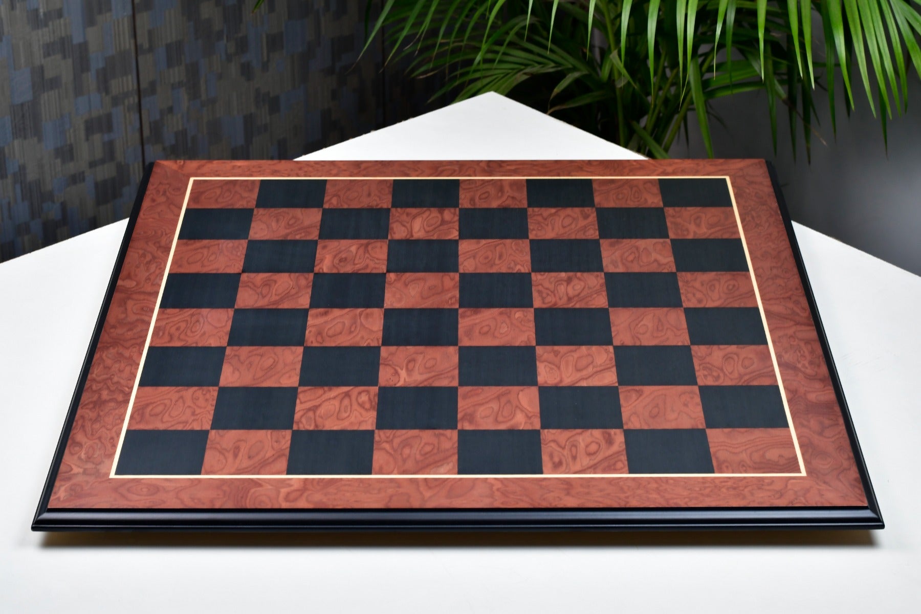 Deluxe Chess Board Black Anigre Red Ash Burl Matte Finish with Moulded edges 24" - 60 mm