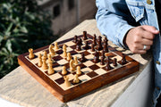 Travel Series Folding Magnetic lacquer Chess Set in Sheesham & Maple - 12"