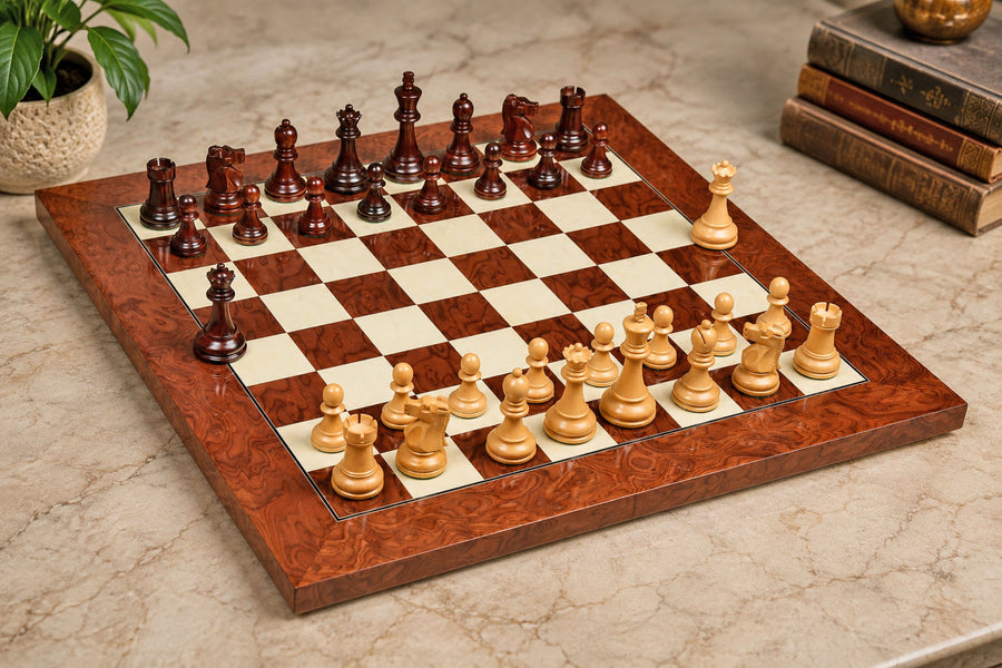1972 Repro Fischer-Spassky Chess Pieces V2.0 in Bud Rosewood & Boxwood - 3.75" King with Board
