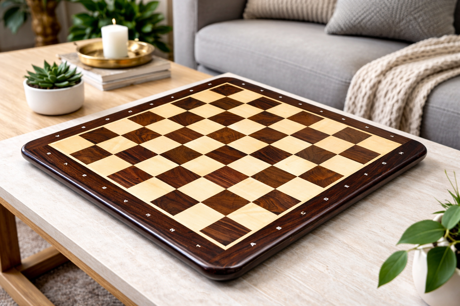 Wooden Chess Board with Notation Dark Brown Indian Rosewood 21" - 55 mm