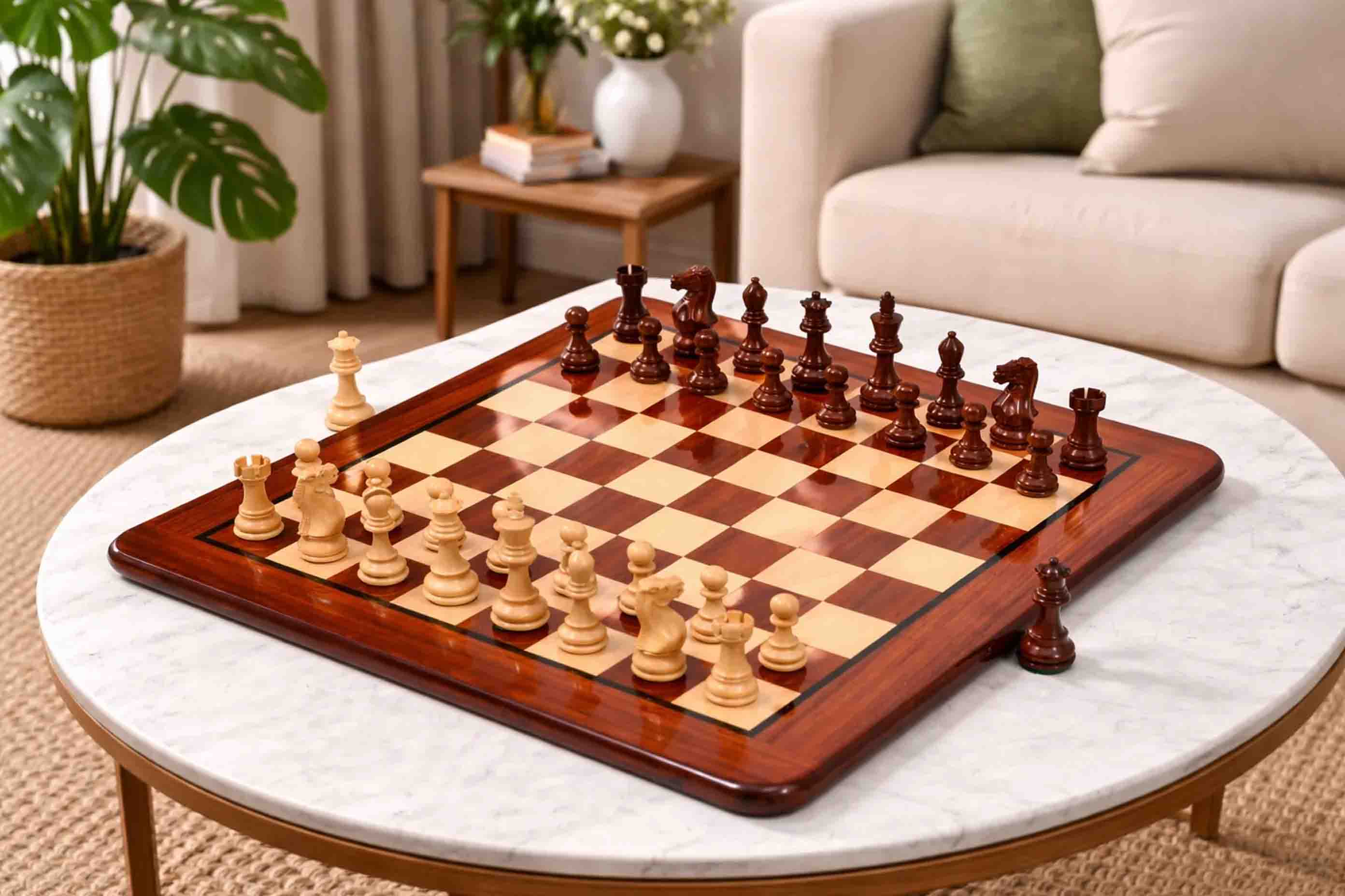 Classic 101 Staunton Club Weighted Chess Pieces Bud Rosewood 3.0" with Board