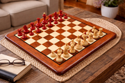 Repro Vintage 1930 German Knubbel Chess Set in Stained Crimson / Boxwood  - 3" King with Board