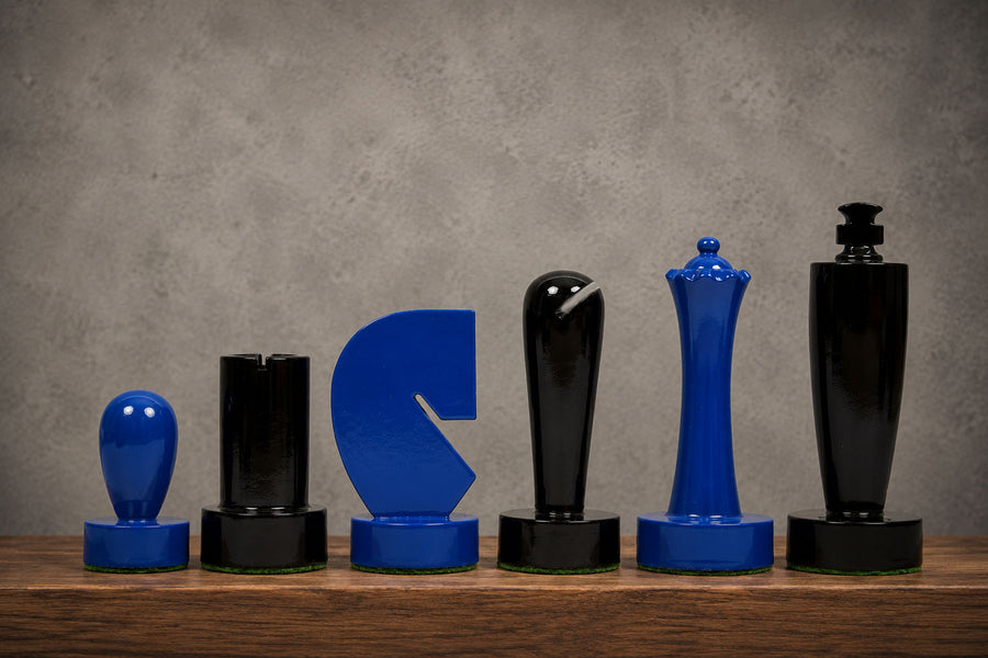 Berliner Minimalist Chess Pieces in Blue & Black Painted Wood 3.7"- King