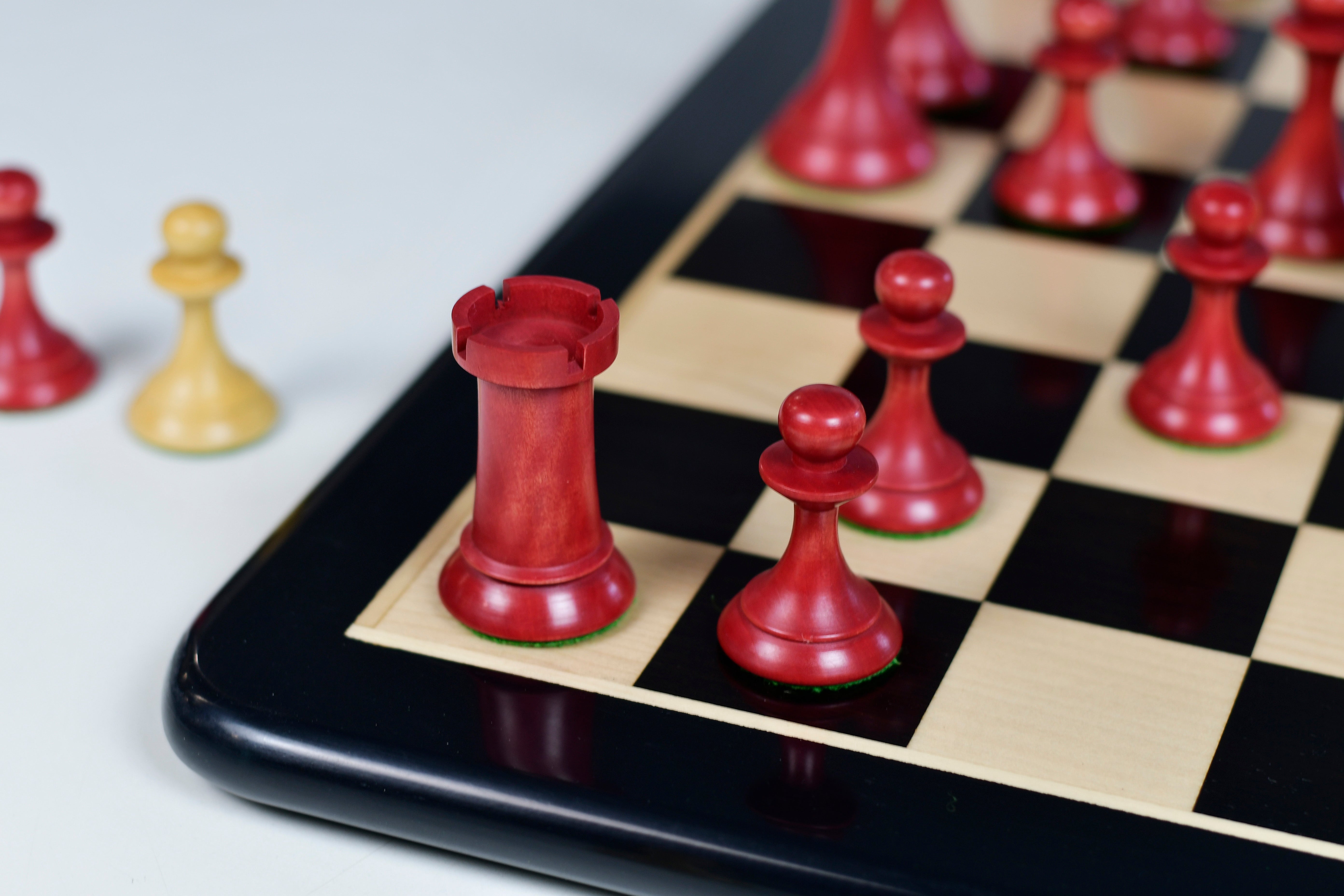 1950s Soviet Latvian Chess Pieces in Stained Crimson Boxwood 4.1