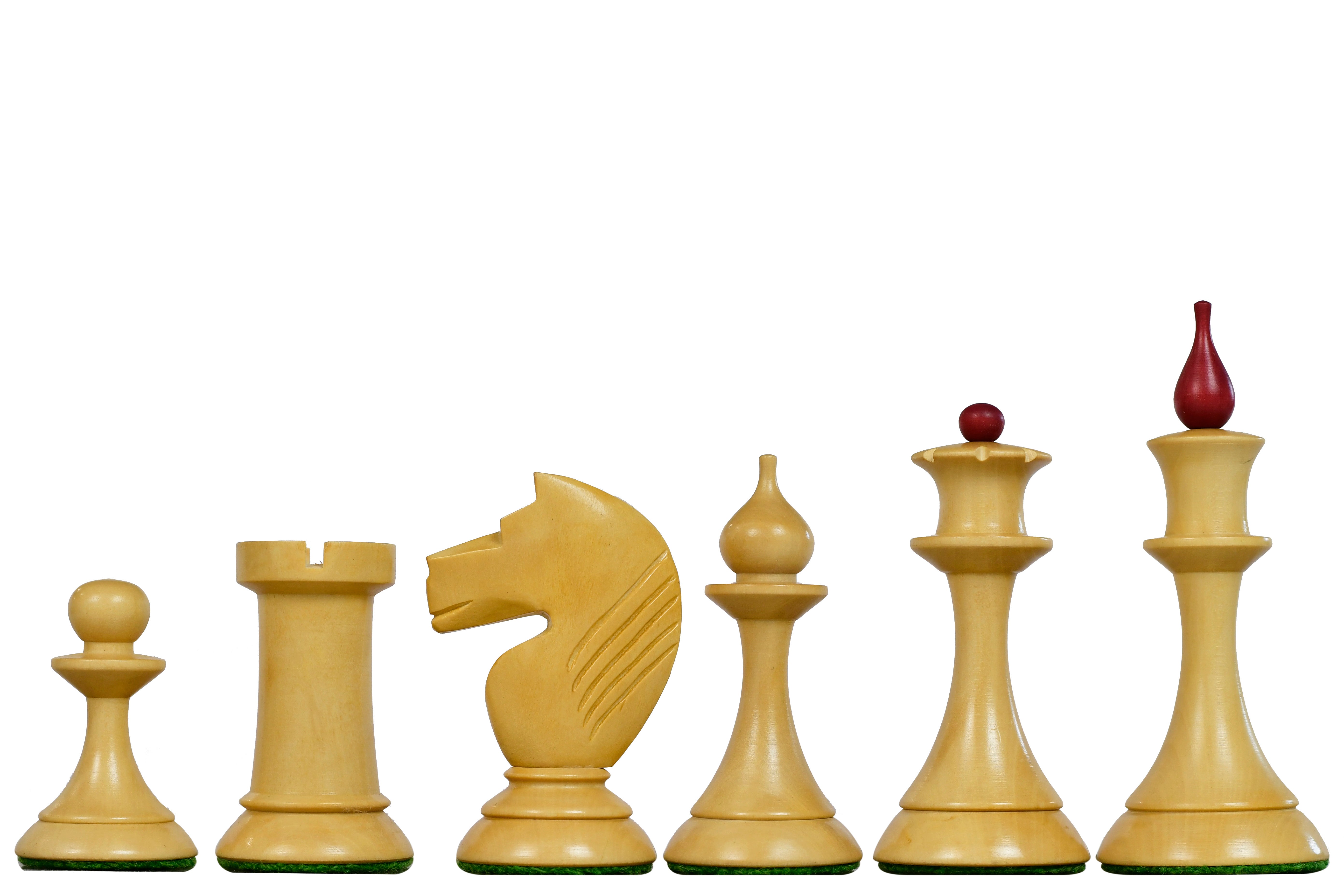 1950s Soviet Latvian Chess Pieces in Stained Crimson Boxwood 4.1