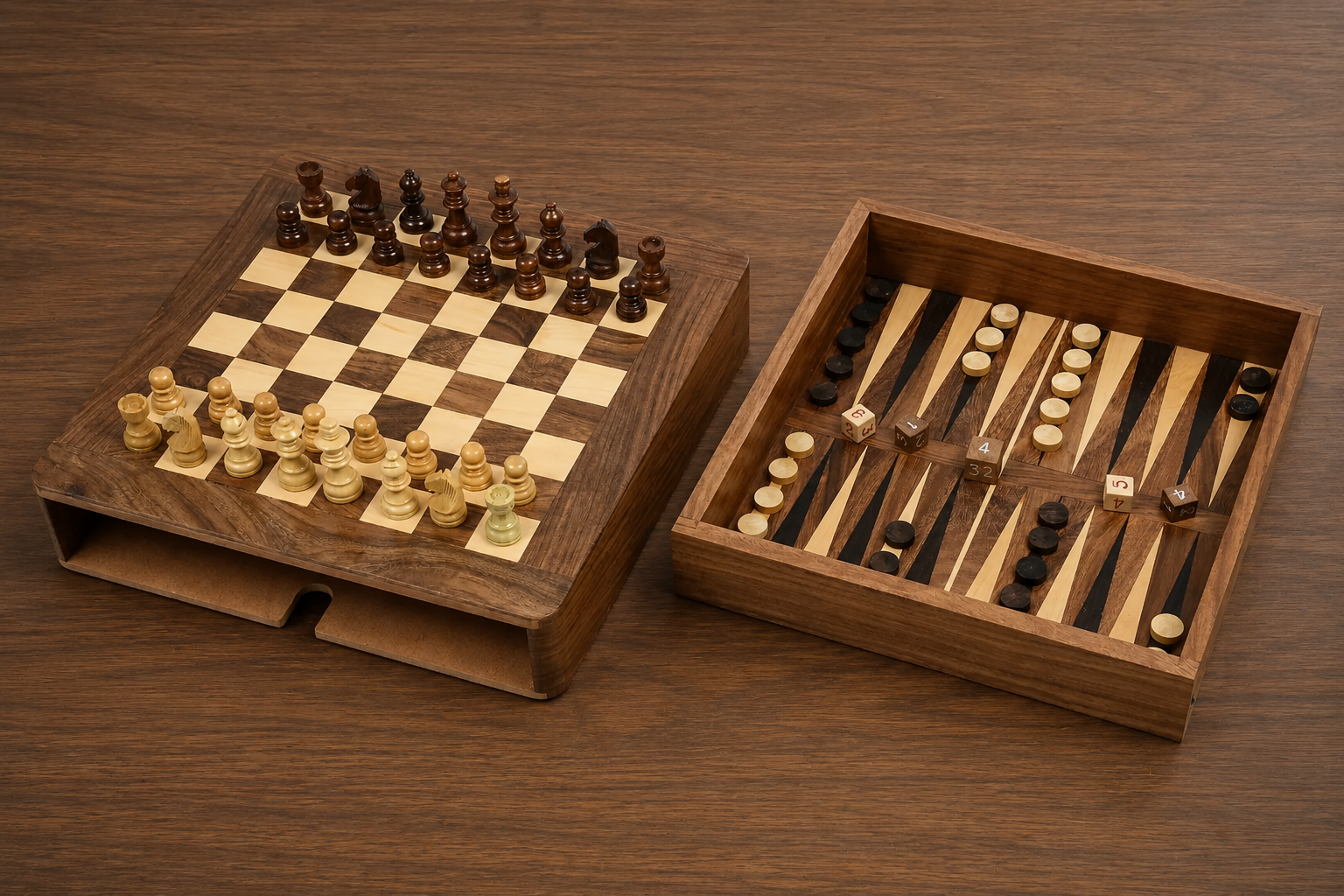 Magnetic Travel Chess Set – Sheesham & Boxwood with Dice & Stones | Slightly Imperfect but Quality