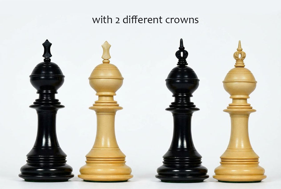 Sikh Empire Series Triple Weighted Wooden Handmade Chess Pieces in Genuine Ebony Wood and Boxwood - 4.5" King with Extra Queens