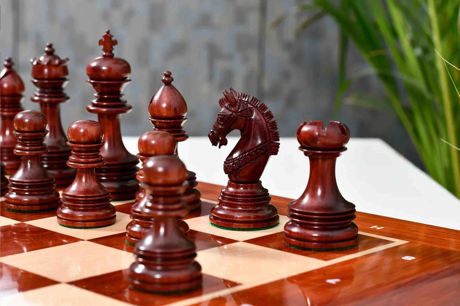 Indian Chetak II Triple Weighted Chess Pieces Bud Rosewood 4.3" King