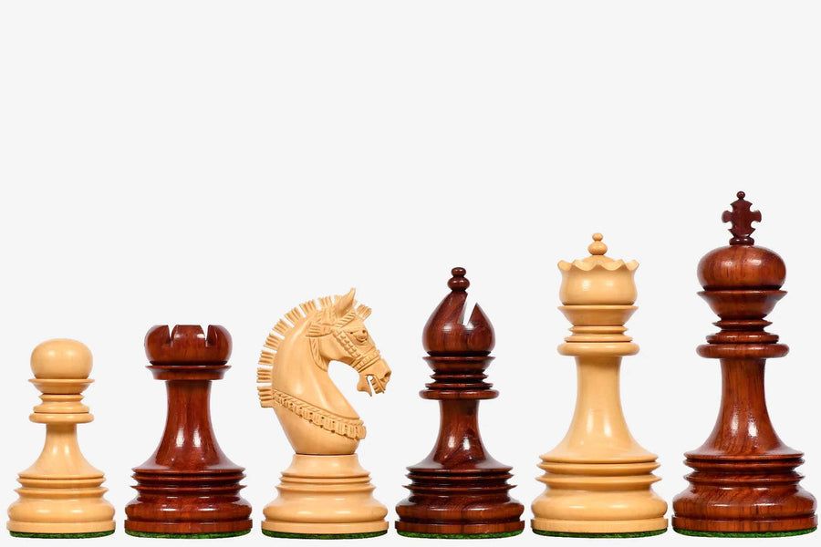 Indian Chetak II Triple Weighted Chess Pieces Bud Rosewood 4.3" King