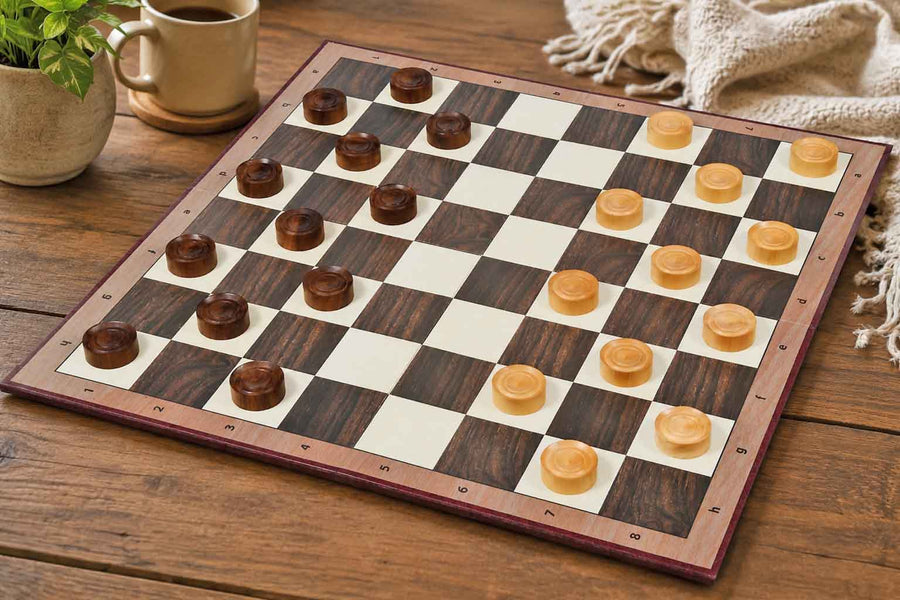Wooden Checkers Draughts Set in Sheesham & Boxwood 35mm