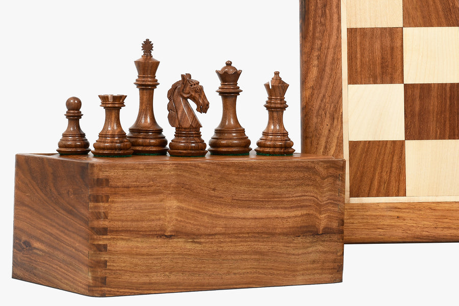 Combo The New Columbian Staunton Series Chess Pieces in Sheesham & Box wood - 3.8" King with Board & Box