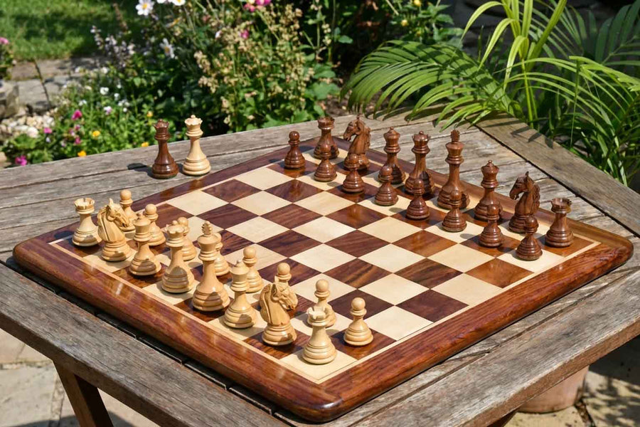 Columbian Staunton Chess Pieces in Sheesham Wood & Boxwood 3.8" with Chess Board