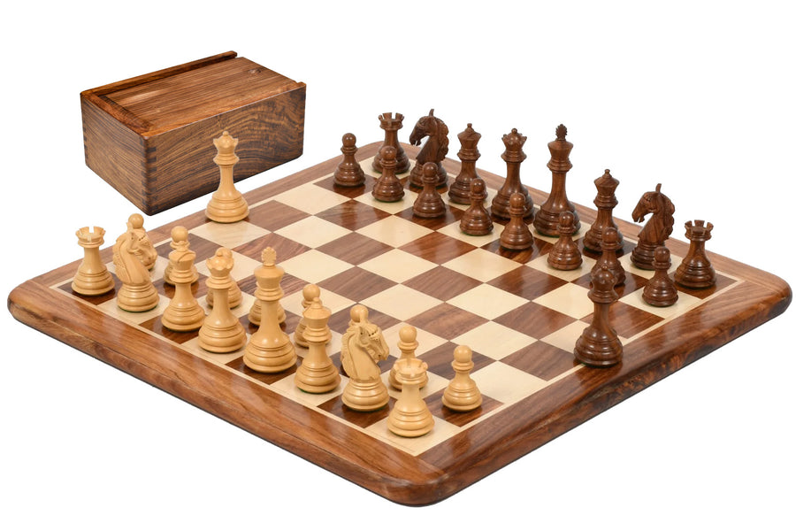 Combo The New Columbian Staunton Series Chess Pieces in Sheesham & Box wood - 3.8" King with Board & Box