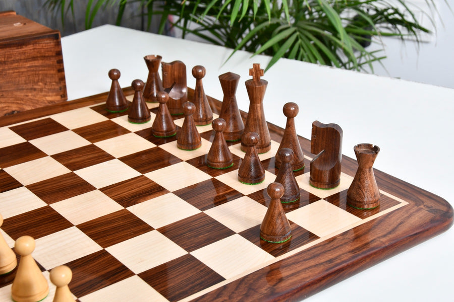 Classic Cone Shaped Chess Pieces in Sheesham Wood with Wooden Chess Board and Storage Box