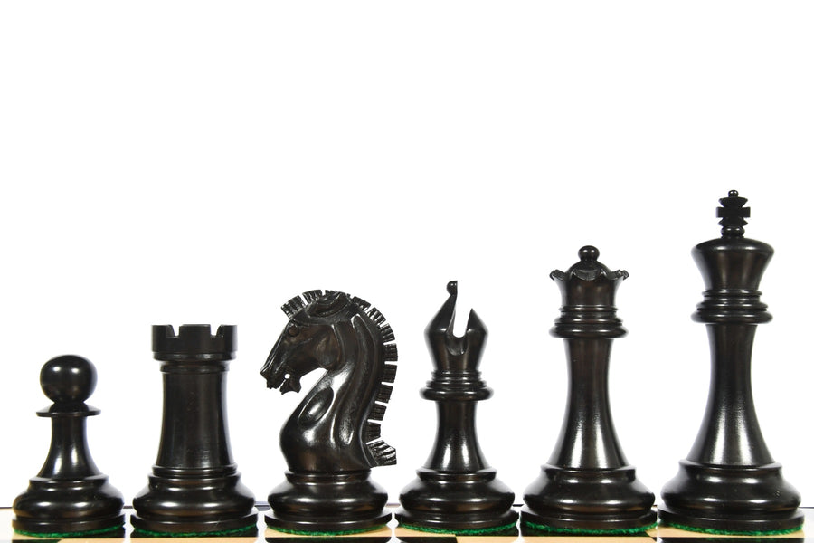 Craftsman Knight Staunton Chess Pieces in Ebonized Wood & Boxwood - 3.9" King