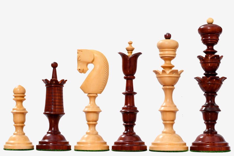 Reproduced Antique Chess Pieces in Bud Rosewood & Boxwood 5.95" King