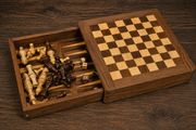 Compact Travel Series Magnetic Chess Set – Sheesham & Boxwood with Dice & Stones | Slight Imperfections