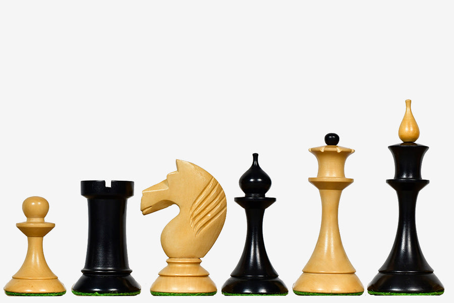 1950s Soviet Latvian Chess Pieces Ebonized & Natural Boxwood 4.1"- King