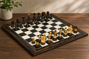 1959 Reproduced Russian Zagreb Staunton Series Chess Set in Burnt & Natural Boxwood & Tiger Ebony Maple Chess Board - 3.75" King