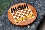 Travel Series Folding Magnetic Round Shape Chess Set In Sheesham wood and Maple-8- 3/4"