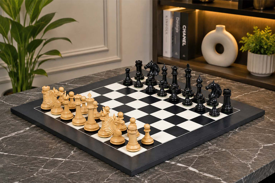 CB Mustang Series Chess Pieces in Ebony & Boxwood 4.4" with Board