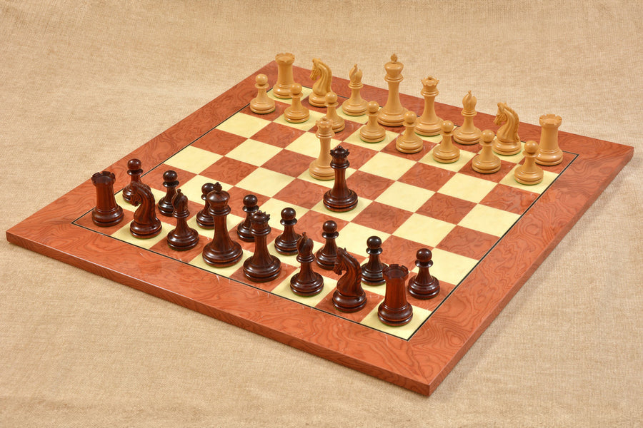 Imperial Collector Chess Set V2.0 in Bud Rosewood/Boxwood with Red Ash Burl Board - 3.75" King with Board