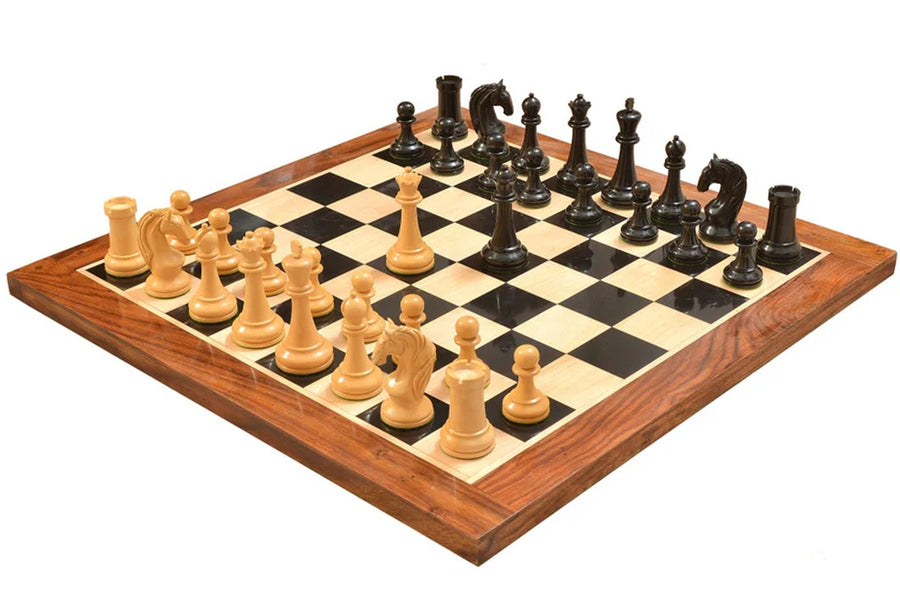 1963-66 Piatigorsky Cup Chess Set Ebony & Boxwood 4.2" king with Wooden Board