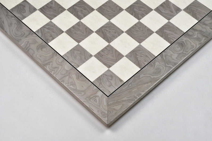 Deluxe Grey Ash Burl & White Erable Hi-Gloss Chess Board 22" 55mm