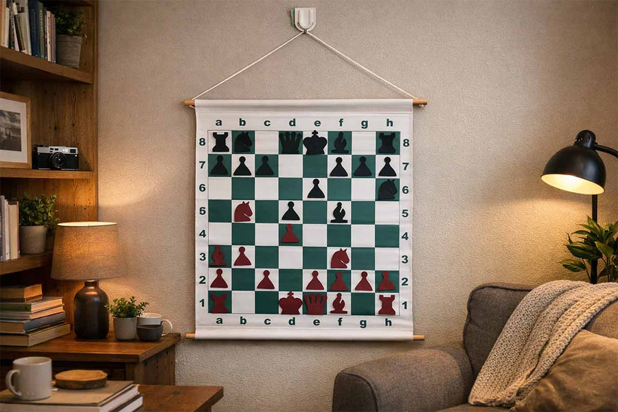 29" Vinyl Chess Demo Board with Magnetic Pieces & Green Carry Bag