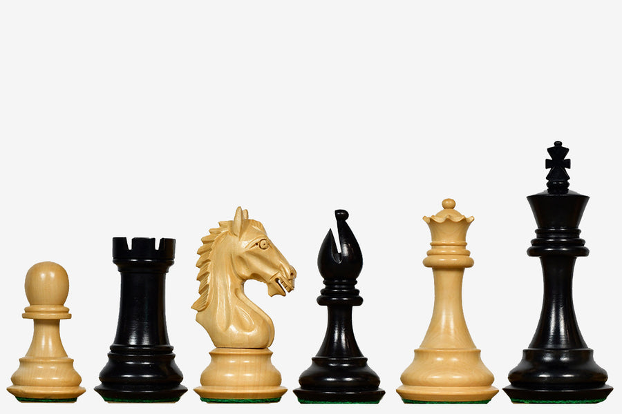 Derby Knight Staunton Weighted Chess Pieces in Ebonized Boxwood 4.1" - King