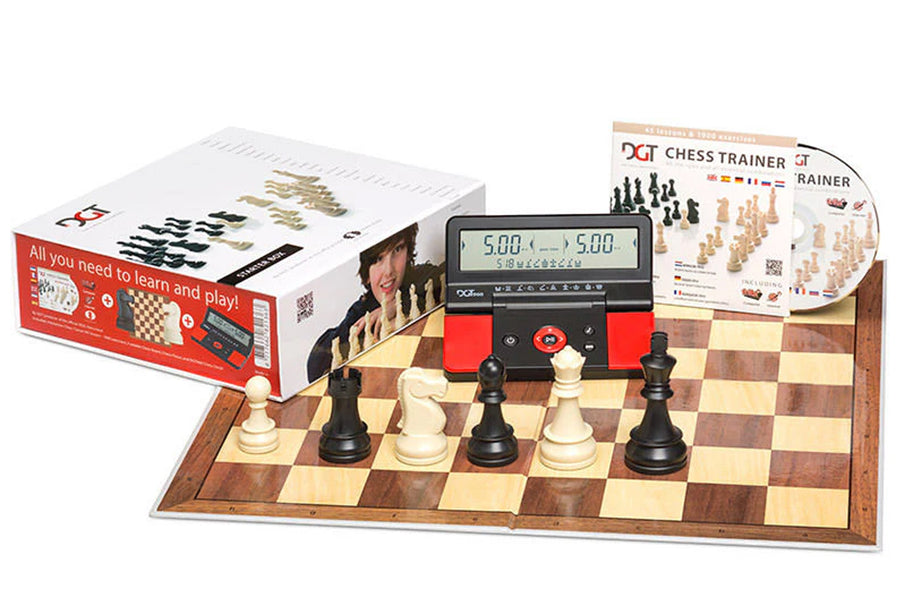 DGT Chess Starter Box - Red Pieces, Board & Clock (3.4" King)