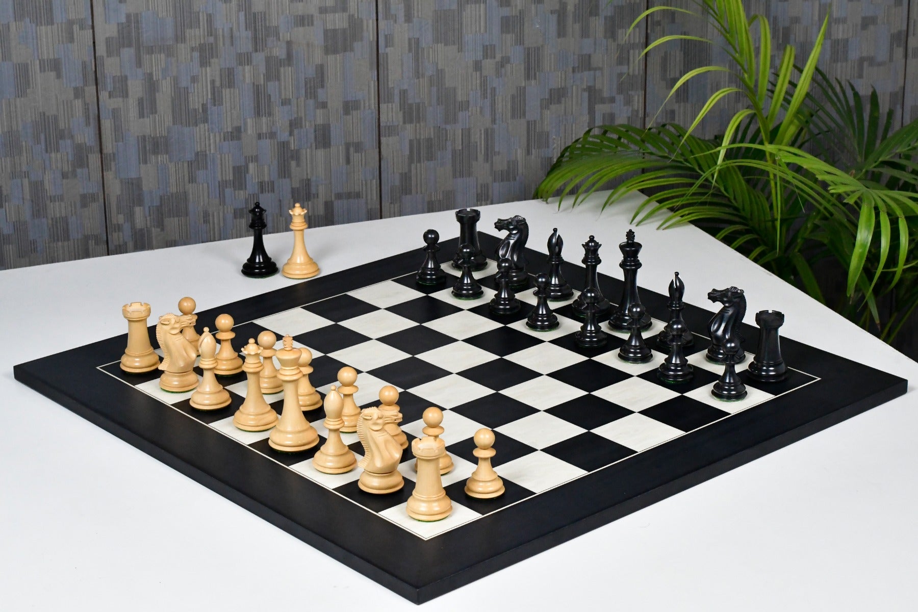 Combo of Dominator Series Chess Pieces in Ebony / Box Wood & Black Anigre Maple Matte Finish Chess Board - 4.0" King