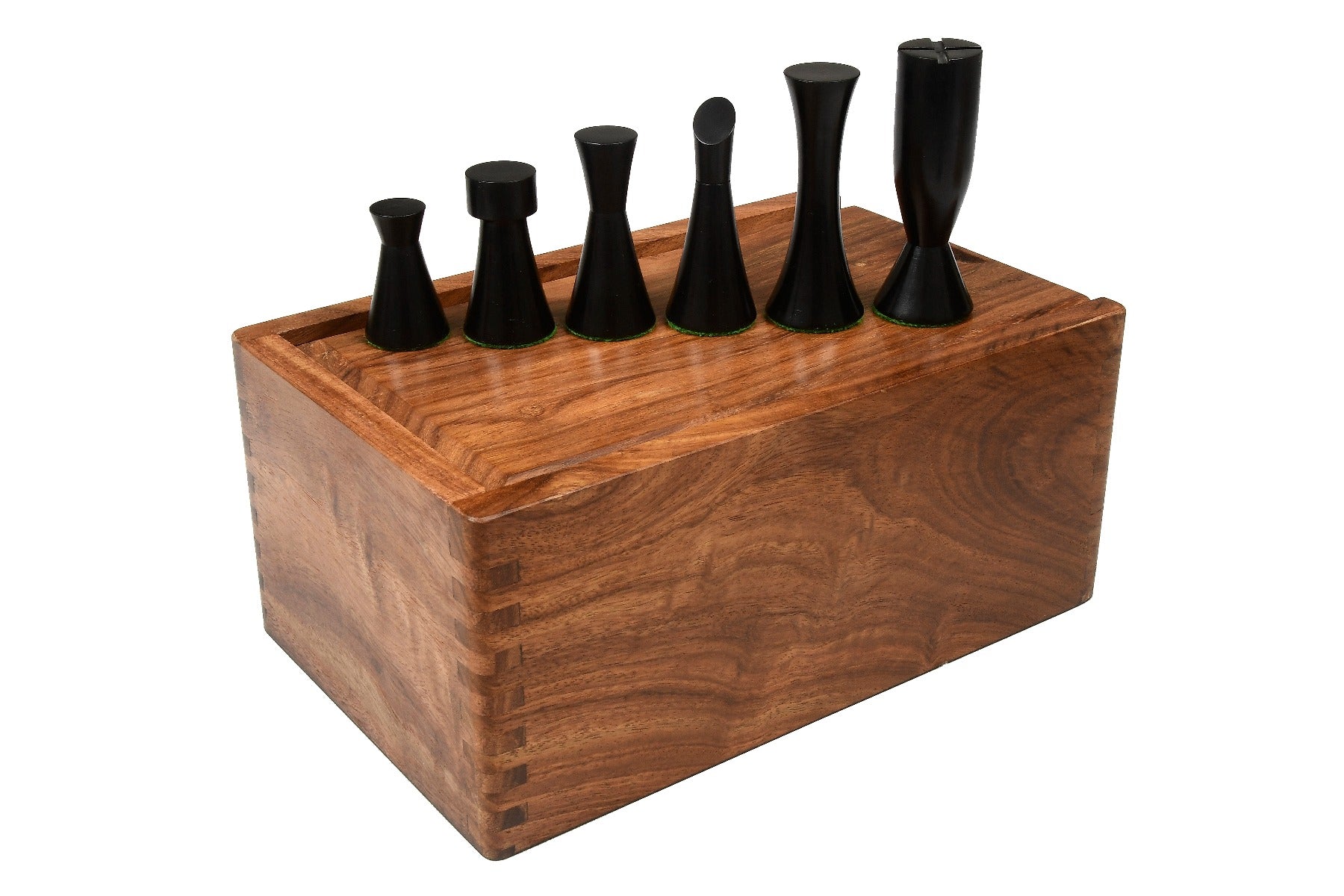 Minimalist Midnight Contemporary Chess Pieces in Ebonized Boxwood - 3.34" King with Box
