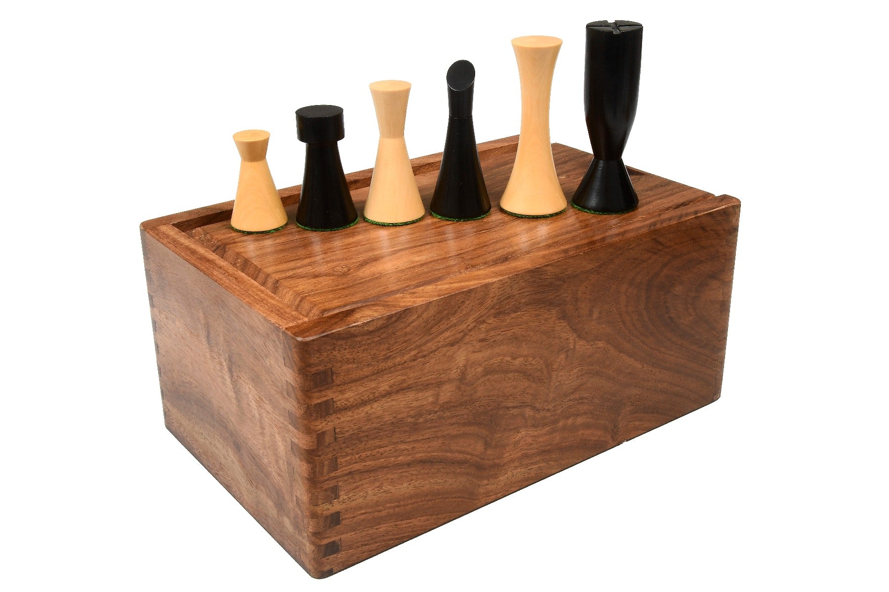 Minimalist Midnight Contemporary Chess Pieces in Ebonized Boxwood - 3.34" King with Box